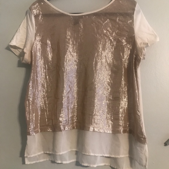 H&M sheer metallic silk cotton Hi Lo blouse - Picture 2 of 5